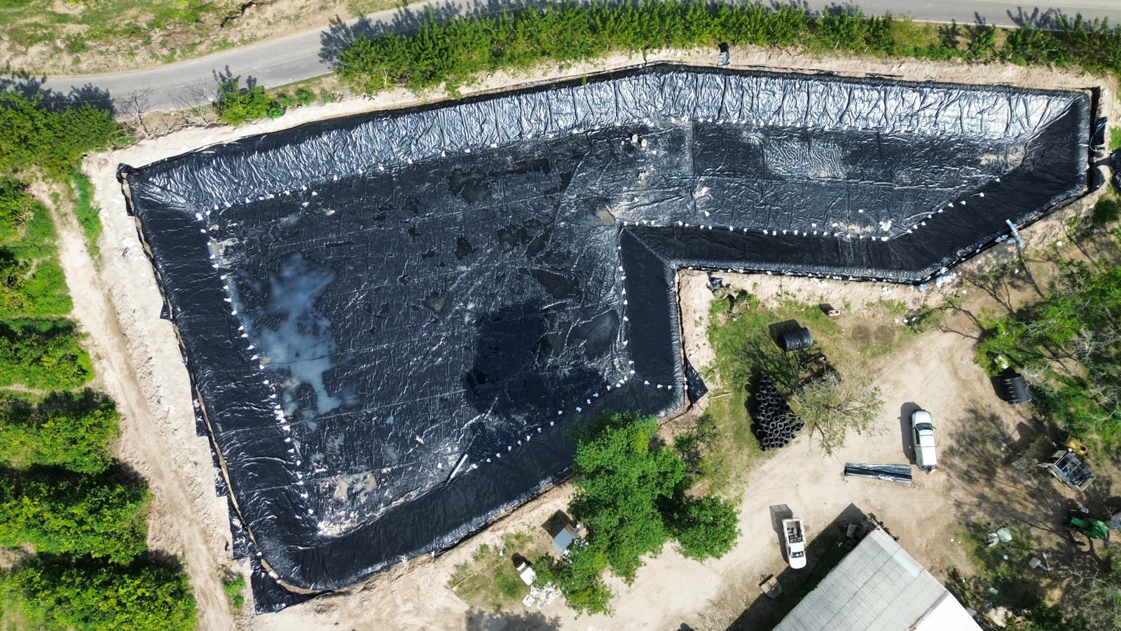 Vista aérea de una obra de impermeabilización industrial en Citrofrut, Veracruz